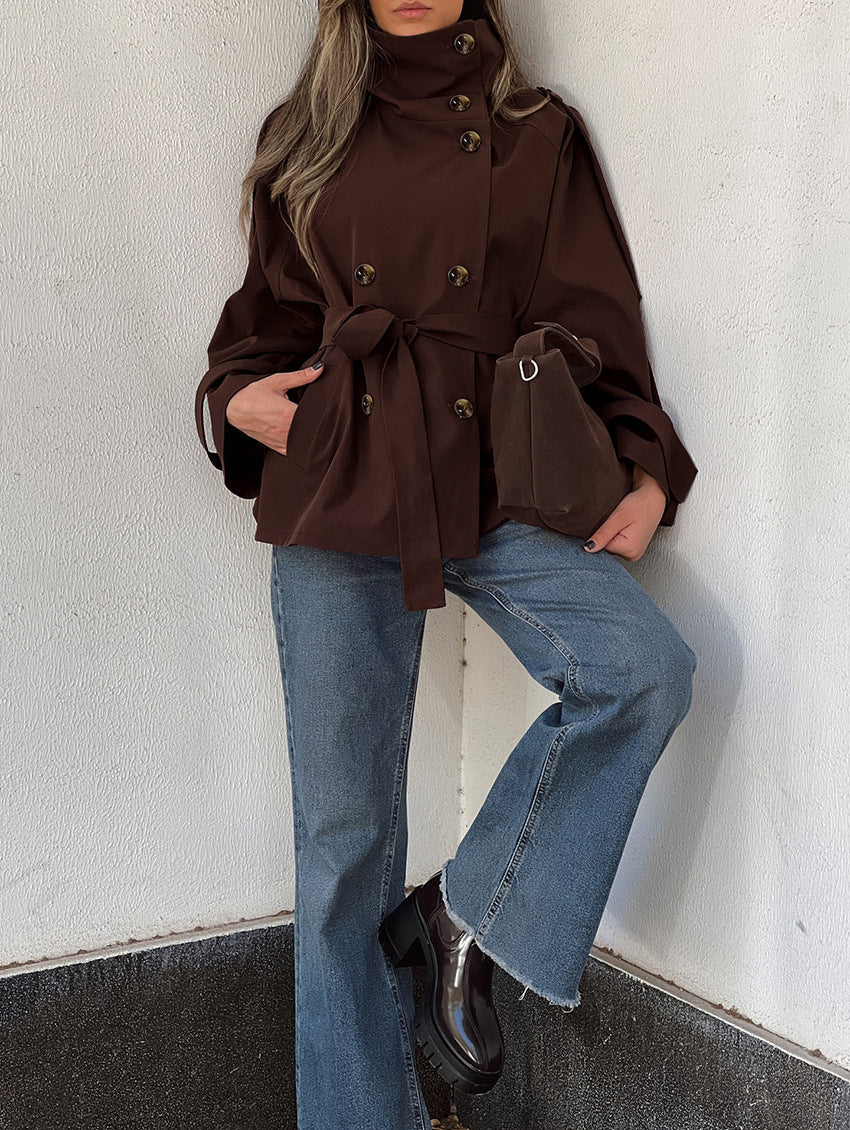 Jacket Women - Double Breasted Trench Jacket with Belted Waist