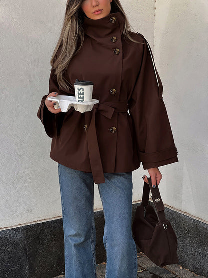 Jacket Women - Double Breasted Trench Jacket with Belted Waist