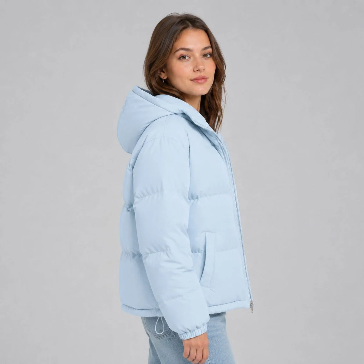 Jacket Women - Hooded Puffer Jacket with Quilted Panels