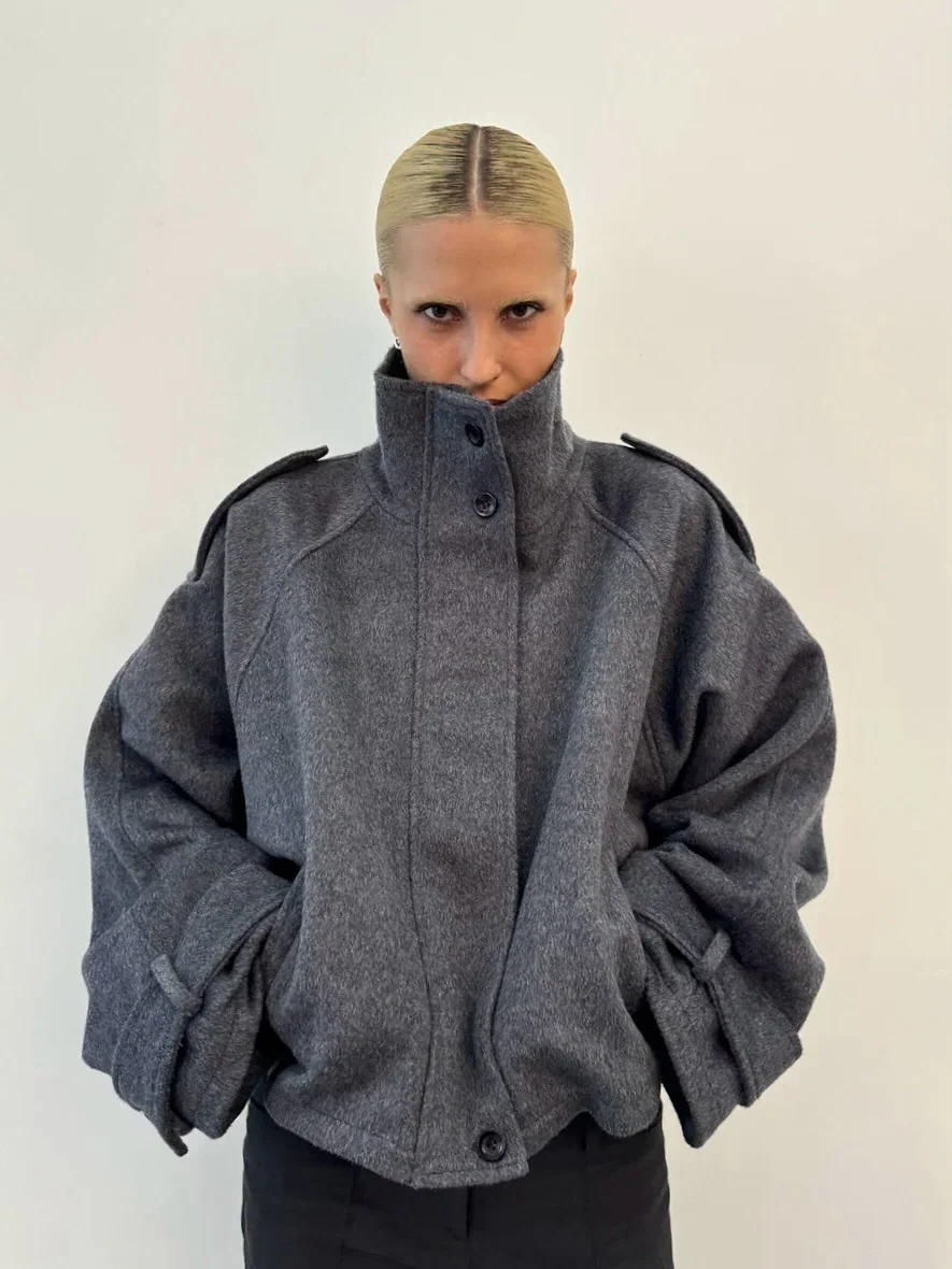 Jacket Women - Oversized Batwing Jacket with Button Front