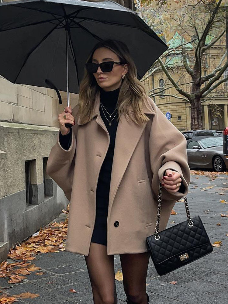 Jacket Women - Oversized Cocoon Jacket with Notched Lapels