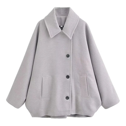 Jacket Women - Oversized Cocoon Jacket with Notched Lapels