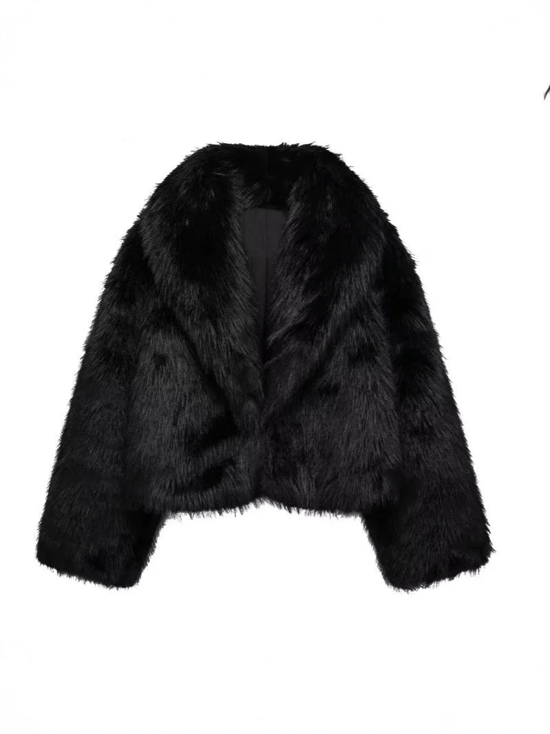 Jacket Women - Oversized Faux Fur with Shawl Collar