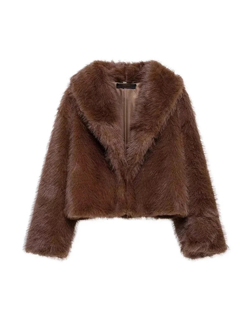 Jacket Women - Oversized Faux Fur with Shawl Collar