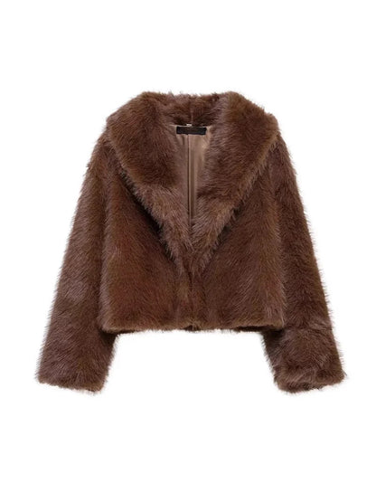 Jacket Women - Oversized Faux Fur with Shawl Collar