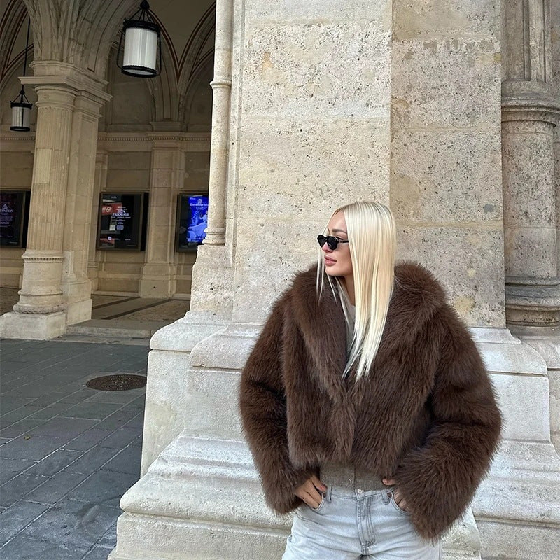 Jacket Women - Oversized Faux Fur with Shawl Collar
