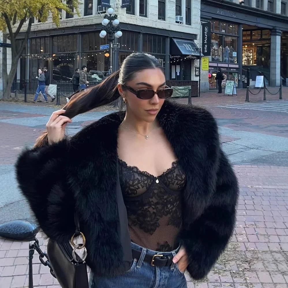 Jacket Women - Oversized Faux Fur with Shawl Collar