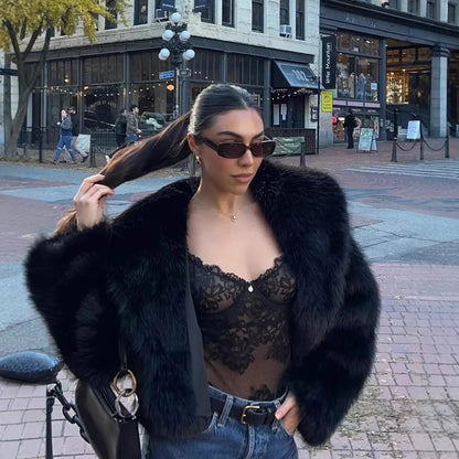 Jacket Women - Oversized Faux Fur with Shawl Collar