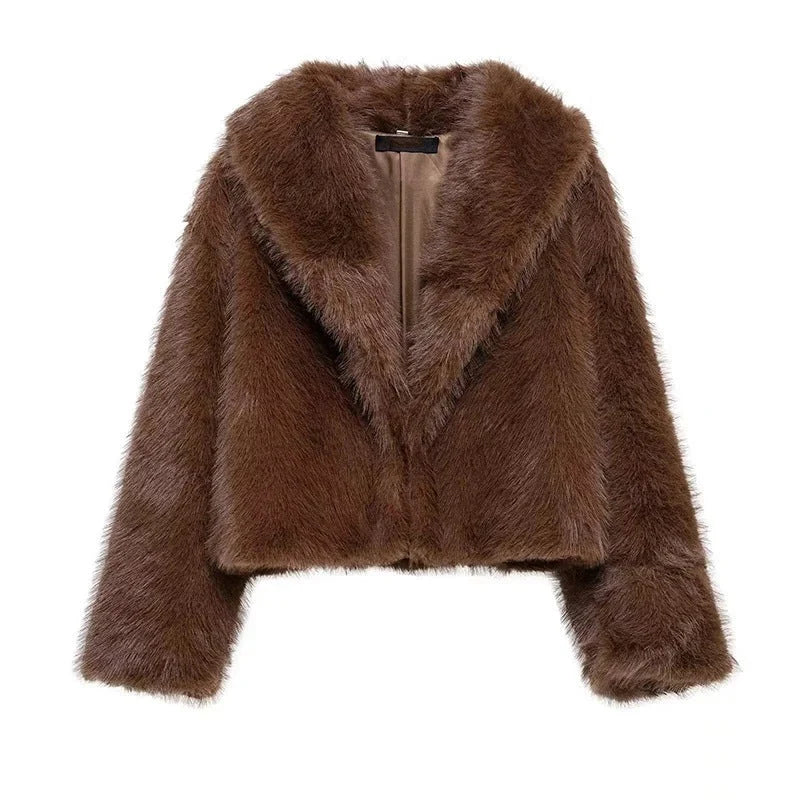 Jacket Women - Oversized Faux Fur with Shawl Collar