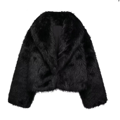 Jacket Women - Oversized Faux Fur with Shawl Collar