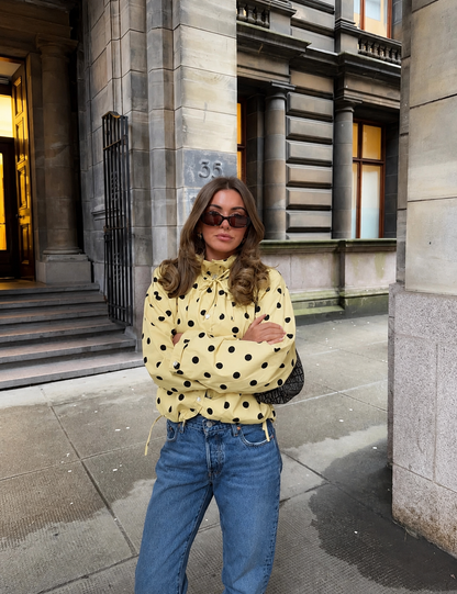 Jacket Women - Polka Dot Jacket with Puff Sleeves and Drawstring Hem