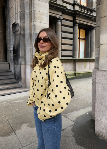 Jacket Women - Polka Dot Jacket with Puff Sleeves and Drawstring Hem