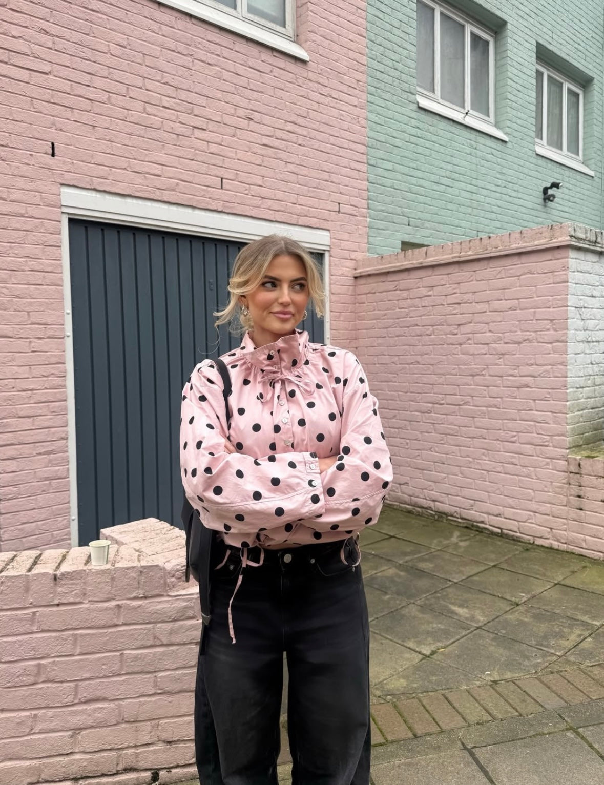 Jacket Women - Polka Dot Jacket with Puff Sleeves and Drawstring Hem