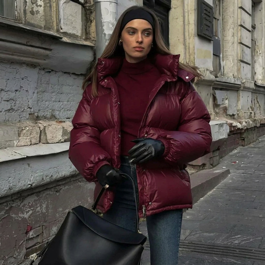 Jacket Women - Quilted Puffer Jacket with Attached Hood and Padding