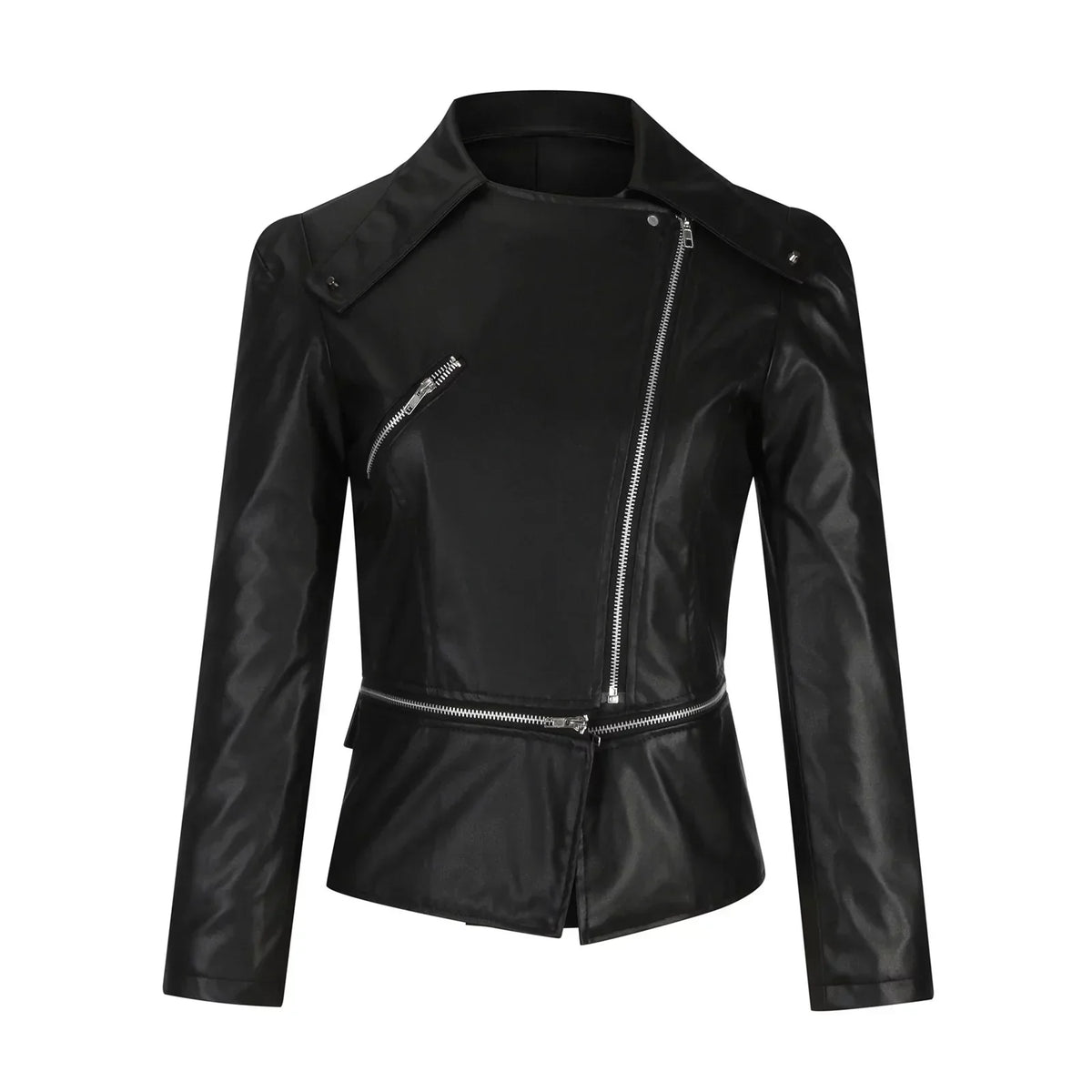 Jacket Women - Quilted Sleeve Biker with Asymmetric Zip Front