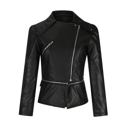 Jacket Women - Quilted Sleeve Biker with Asymmetric Zip Front