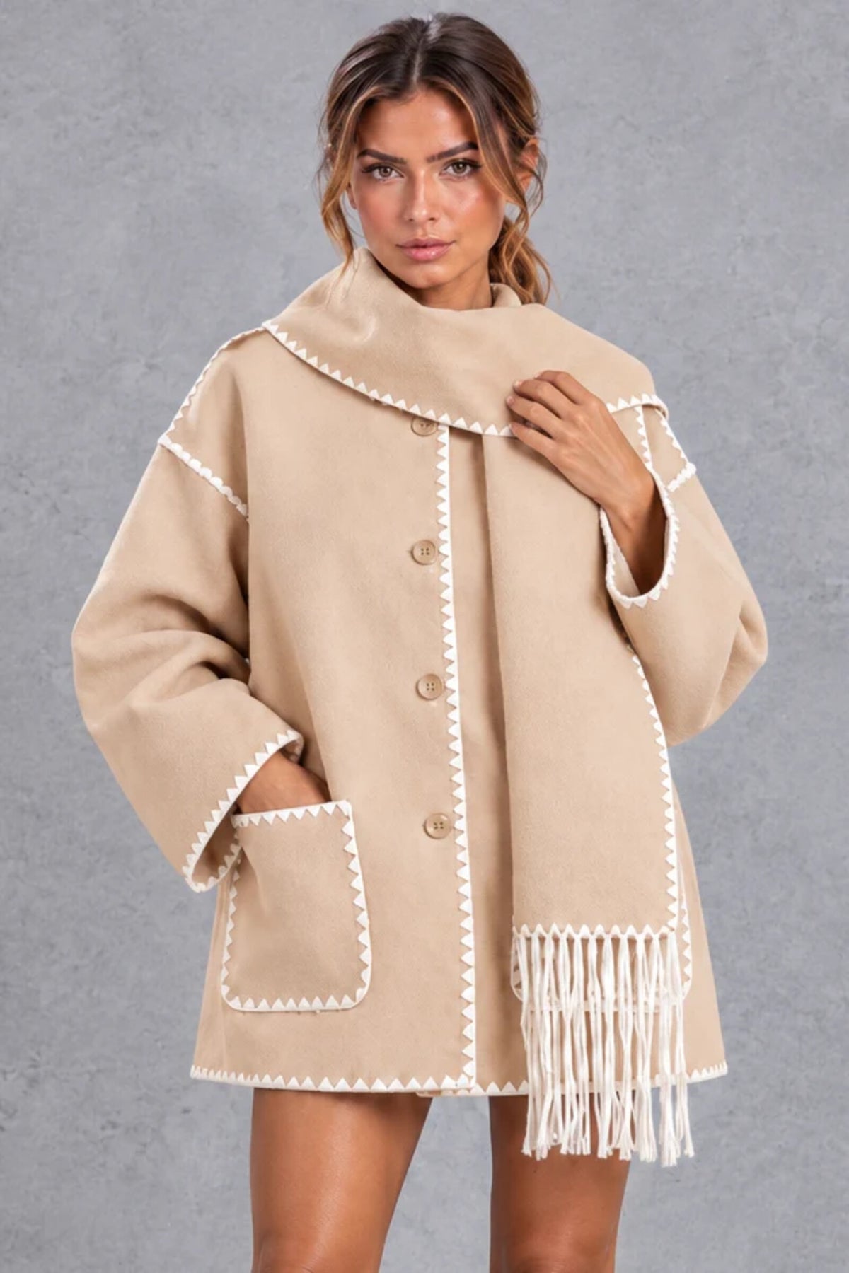Jacket Women - Scarf Collar with Blanket Stitch