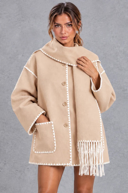 Jacket Women - Scarf Collar with Blanket Stitch