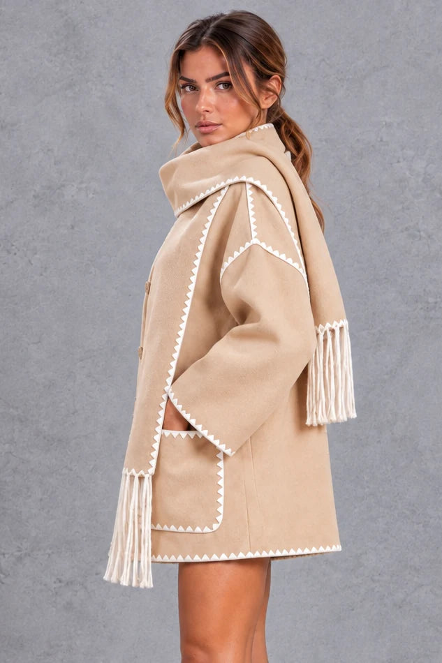 Jacket Women - Scarf Collar with Blanket Stitch
