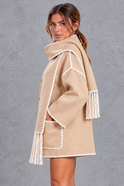 Jacket Women - Scarf Collar with Blanket Stitch