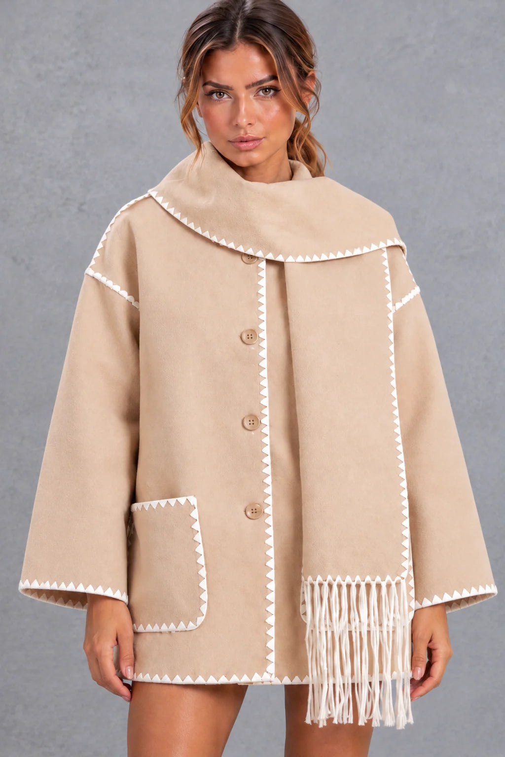 Jacket Women - Scarf Collar with Blanket Stitch