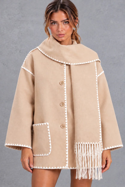 Jacket Women - Scarf Collar with Blanket Stitch