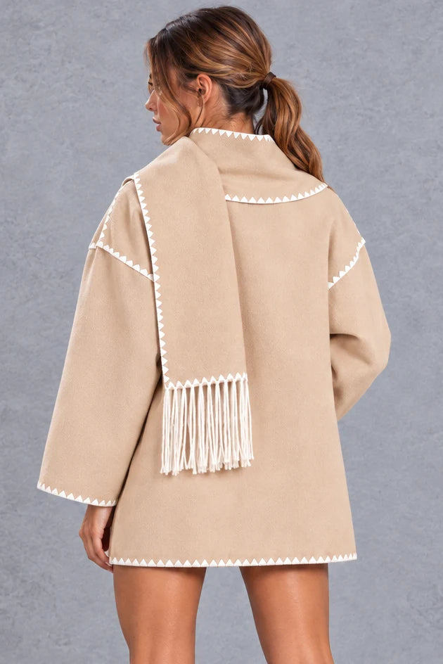 Jacket Women - Scarf Collar with Blanket Stitch