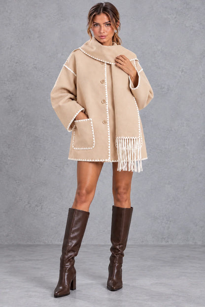 Jacket Women - Scarf Collar with Blanket Stitch