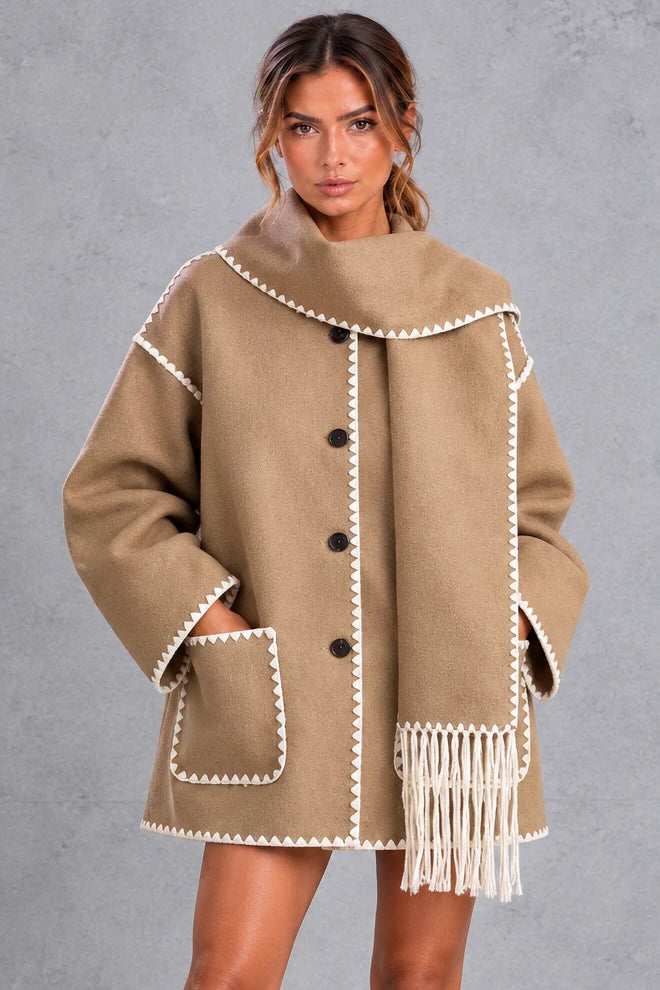 Jacket Women - Scarf Collar with Blanket Stitch