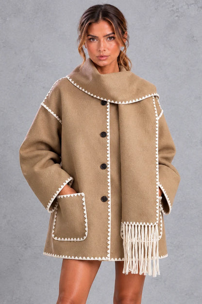 Jacket Women - Scarf Collar with Blanket Stitch