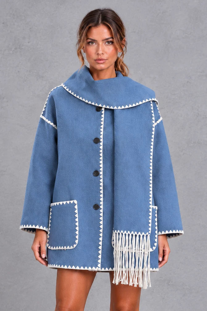 Jacket Women - Scarf Collar with Blanket Stitch