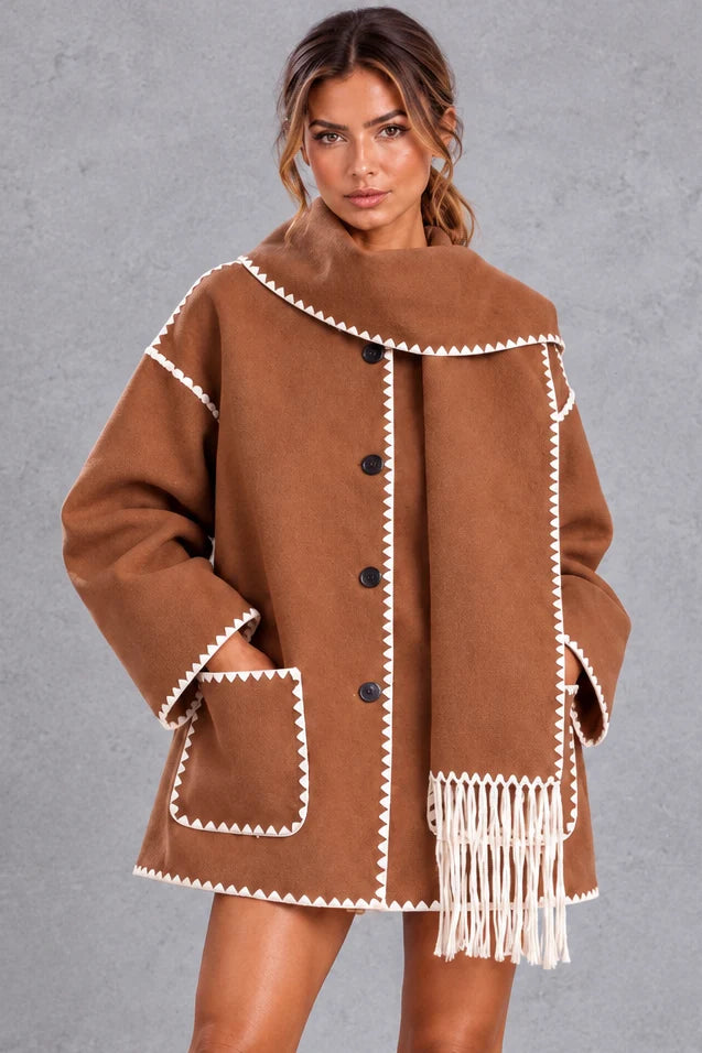 Jacket Women - Scarf Collar with Blanket Stitch
