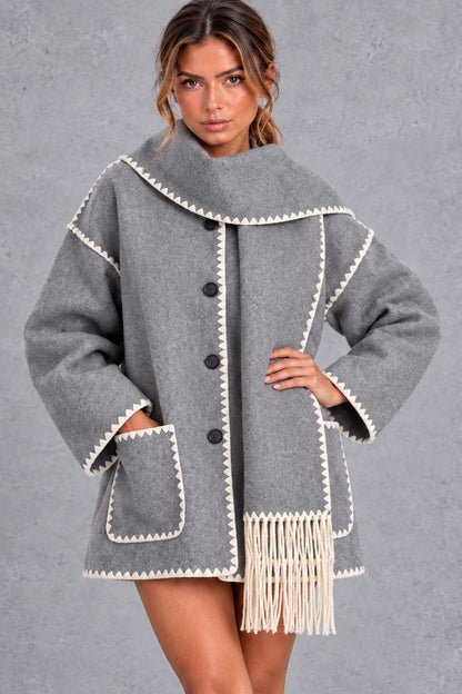 Jacket Women - Scarf Collar with Blanket Stitch