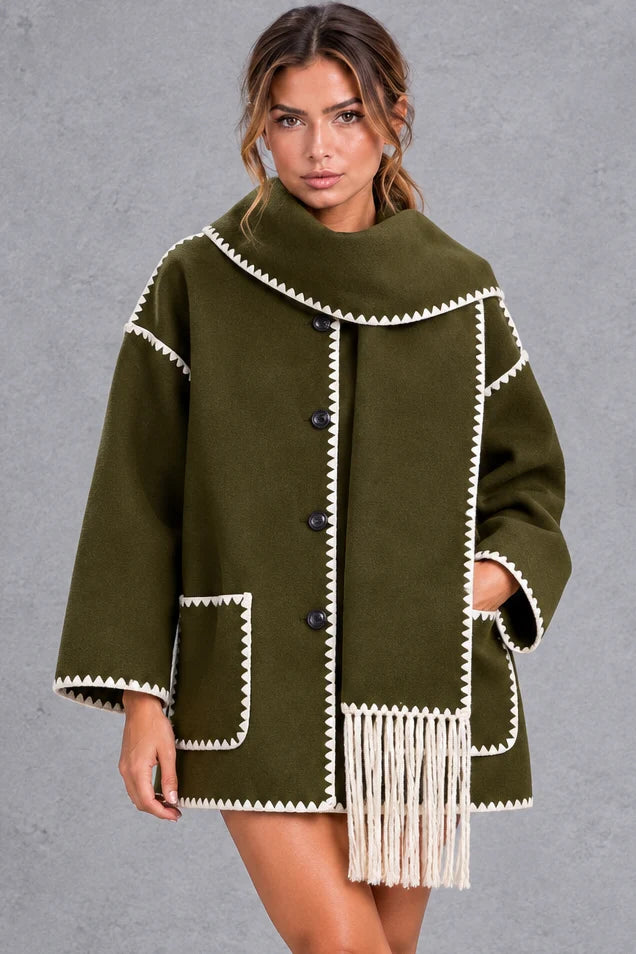 Jacket Women - Scarf Collar with Blanket Stitch
