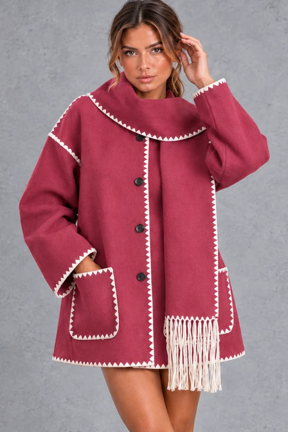 Jacket Women - Scarf Collar with Blanket Stitch