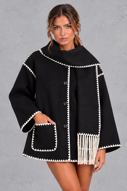 Jacket Women - Scarf Collar with Blanket Stitch