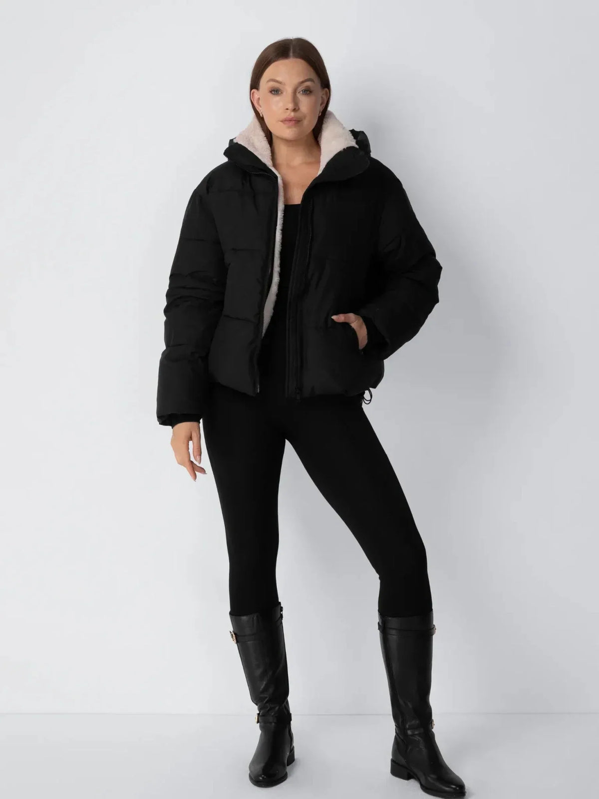 Jacket Women - Short Puffer with Removable Hood