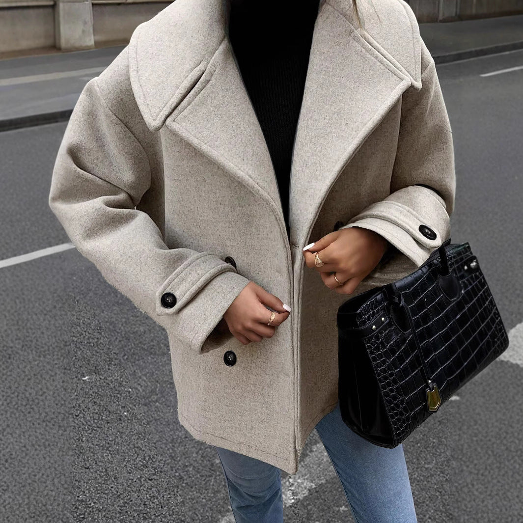 Jacket Women - Wool Blend Relaxed Fit Button Front