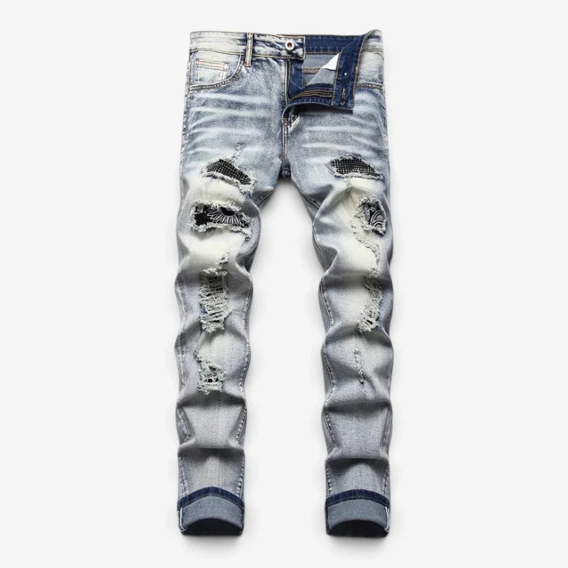 Jeans Men - Slim Fit Distressed Jeans with Ripped Edges