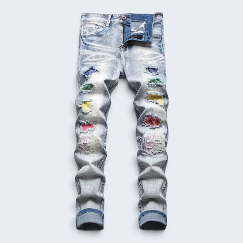 Jeans Men - Slim Fit Distressed Jeans with Ripped Edges