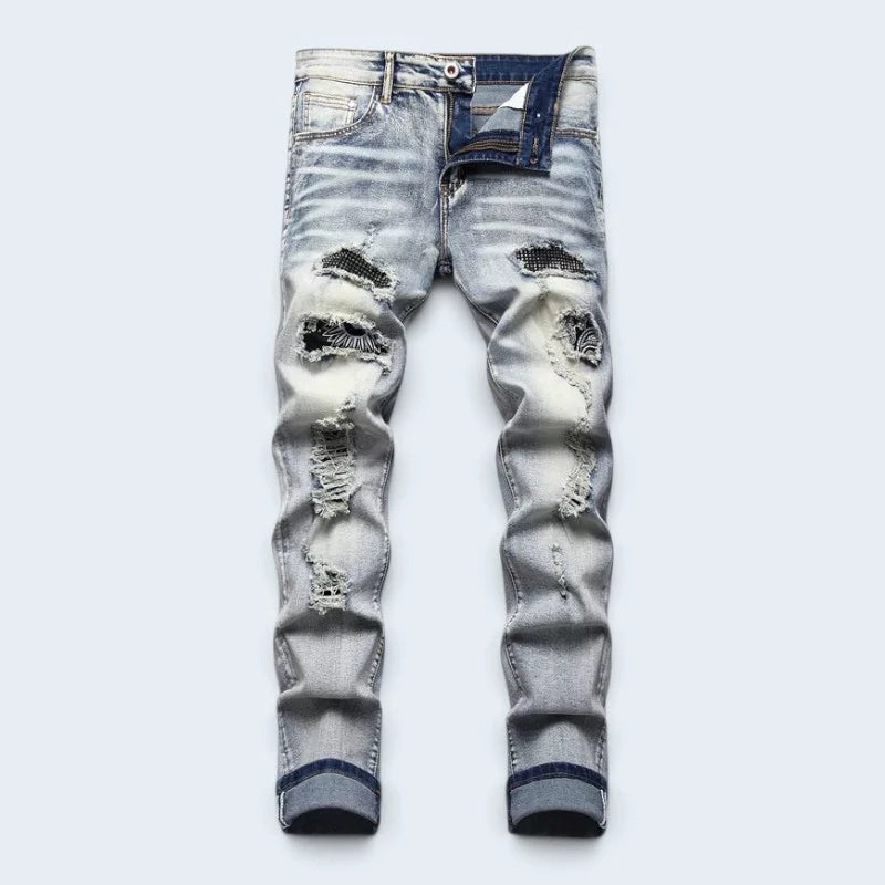 Jeans Men - Slim Fit Distressed Jeans with Ripped Edges