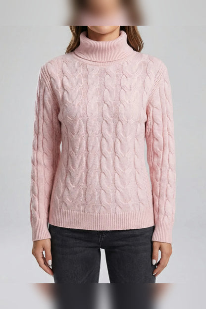 Jumper Women - Cable Knit Turtleneck with High Collar