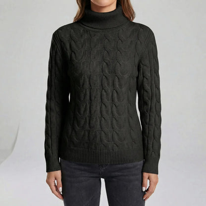 Jumper Women - Cable Knit Turtleneck with High Collar