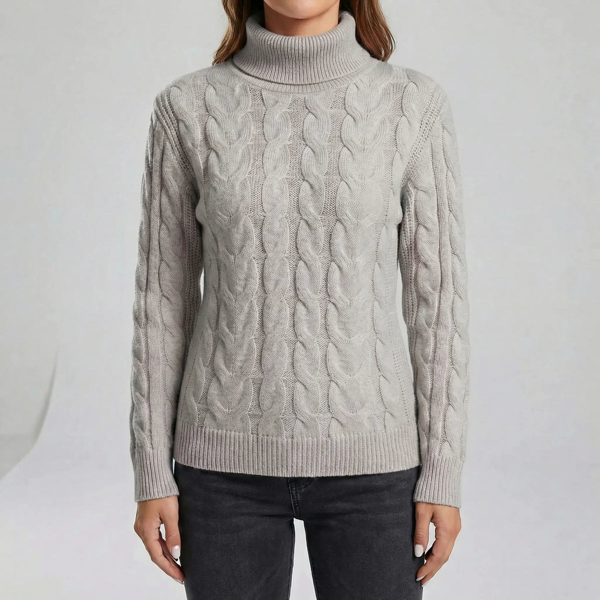 Jumper Women - Cable Knit Turtleneck with High Collar