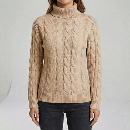 Jumper Women - Cable Knit Turtleneck with High Collar