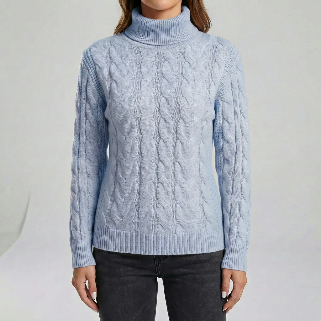 Jumper Women - Cable Knit Turtleneck with High Collar