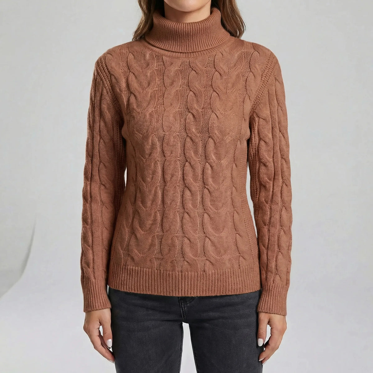 Jumper Women - Cable Knit Turtleneck with High Collar