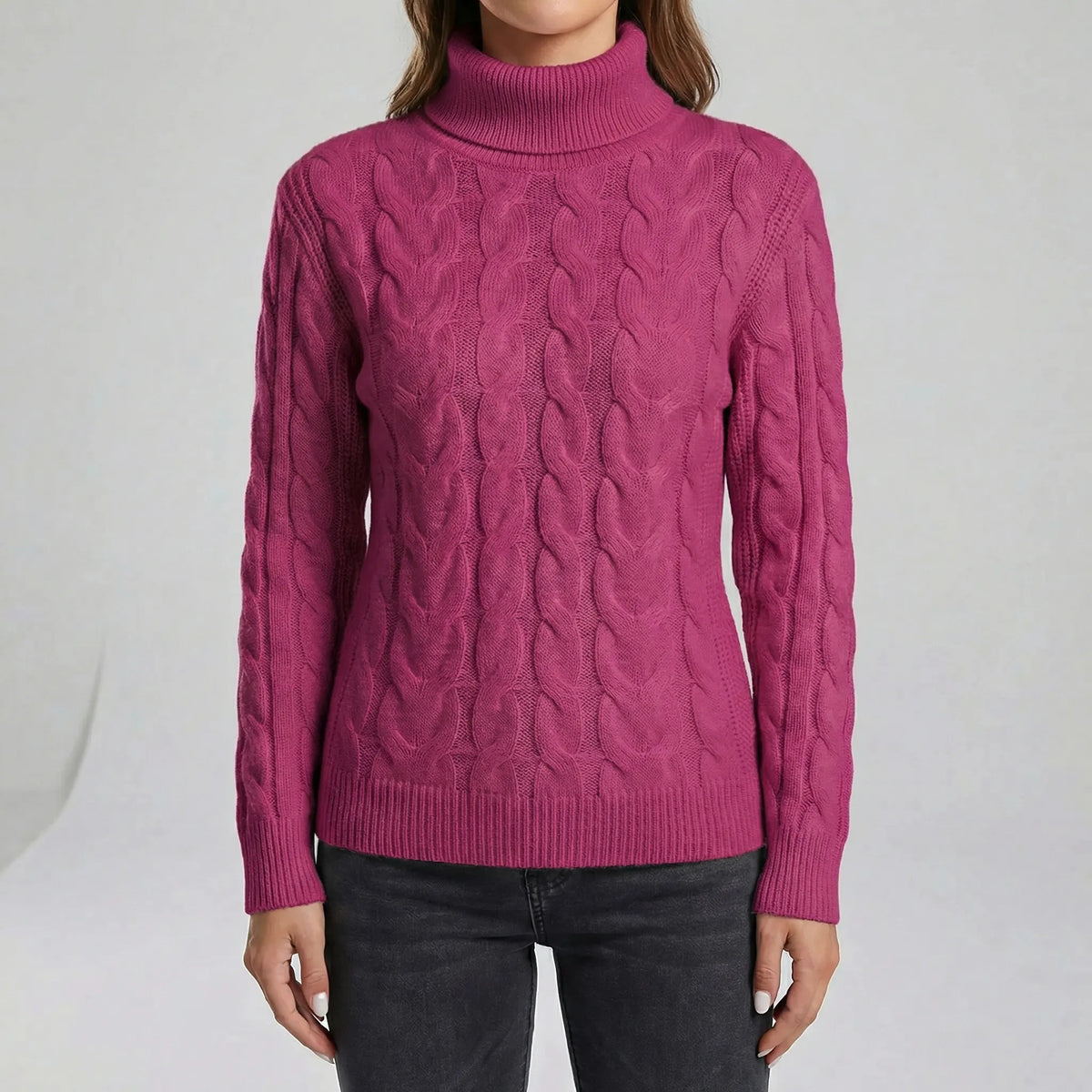 Jumper Women - Cable Knit Turtleneck with High Collar