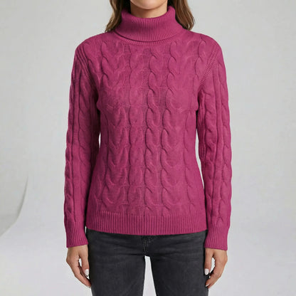 Jumper Women - Cable Knit Turtleneck with High Collar