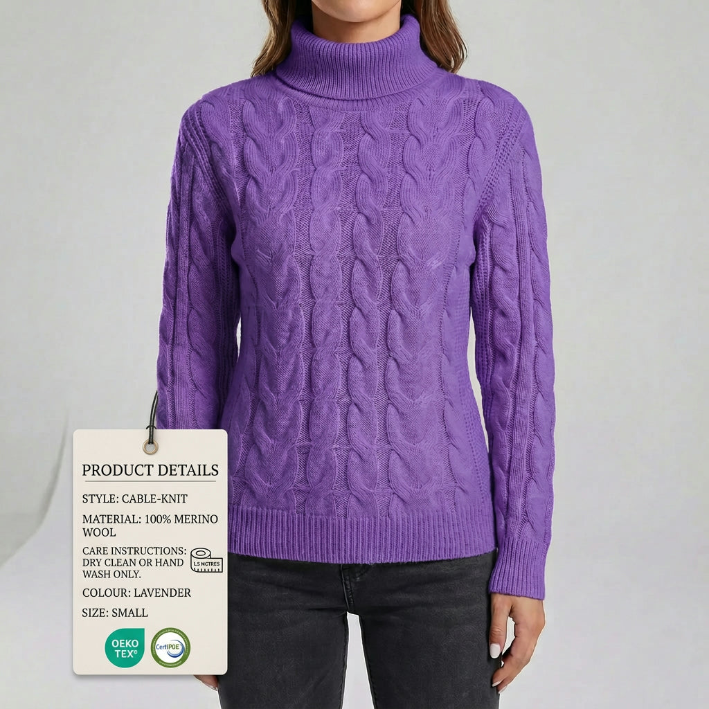 Jumper Women - Cable Knit Turtleneck with High Collar